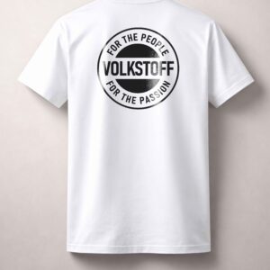 Volkstoff For The People Crest T Shirt white rear view with large centre back crest logo print
