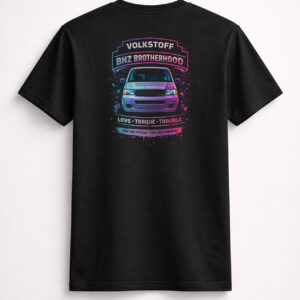 Volkstoff BNZ Brotherhood T Shirt Black rear view neon gradient Volkswagen BNZ Brotherhood design