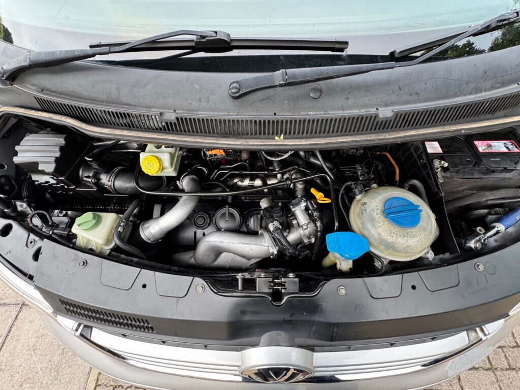 VW T5 BNZ 2.5 engine bay during diagnostics and maintenance