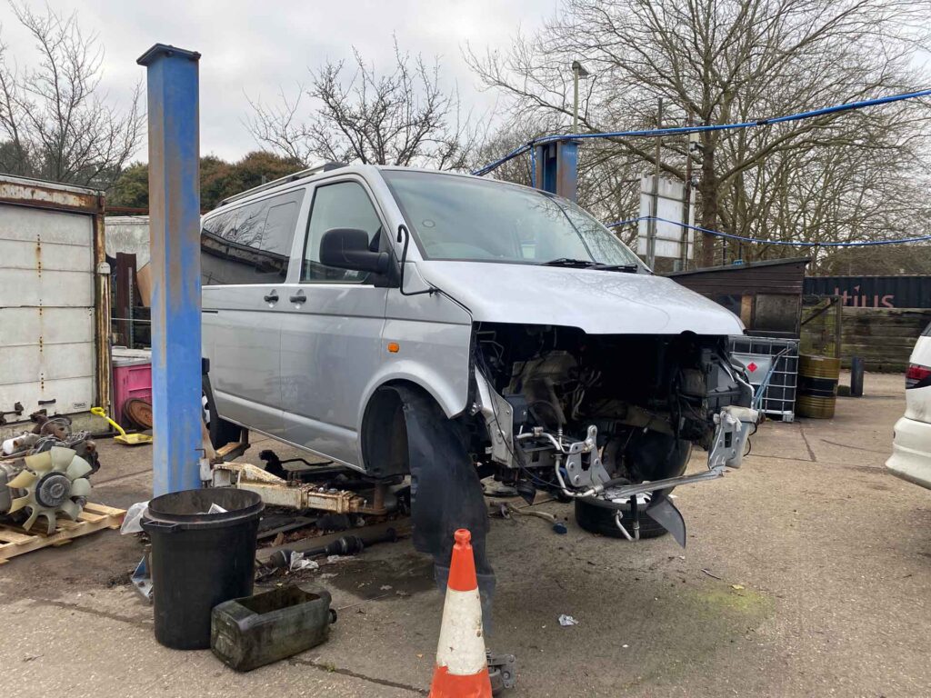 VW T5 Transporter with engine removed during major repair