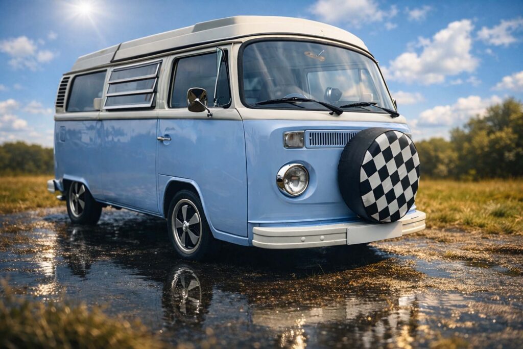 Volkswagen T2 bay window campervan road trip scene