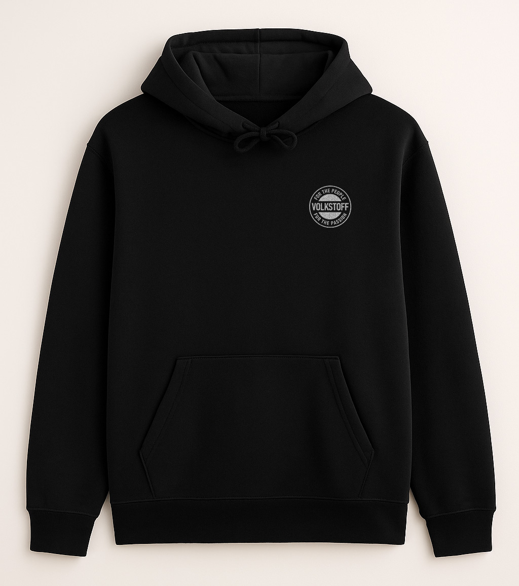 Volkstoff For The People For The Passion Hoodie 2 Volkstoff For The People For The Passion Pullover Hoodie black front view small left chest crest logo