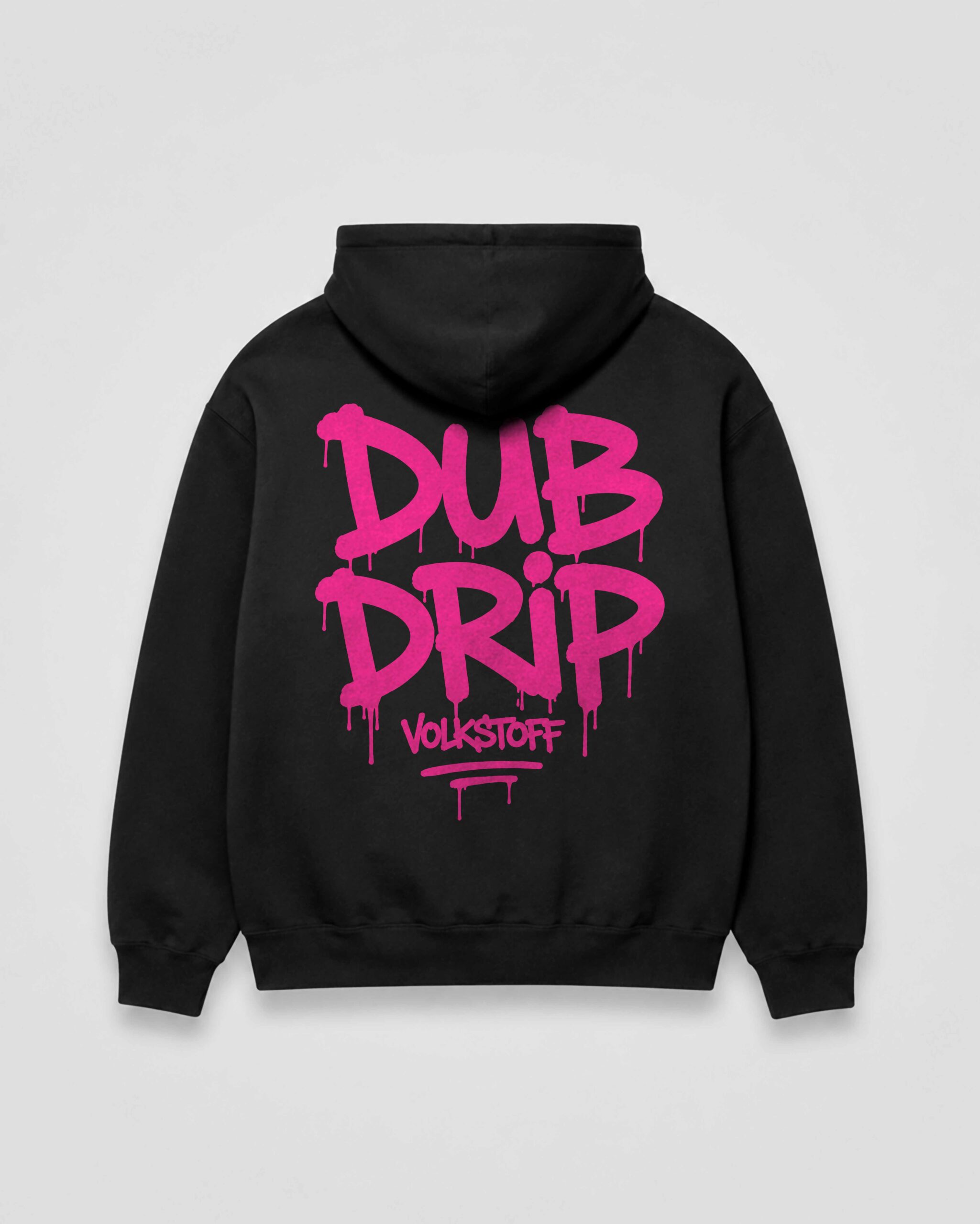DUB DRIP Hoodie – Black 8 DUB DRIP Hoodie black rear view with hot pink oversized graffiti back print