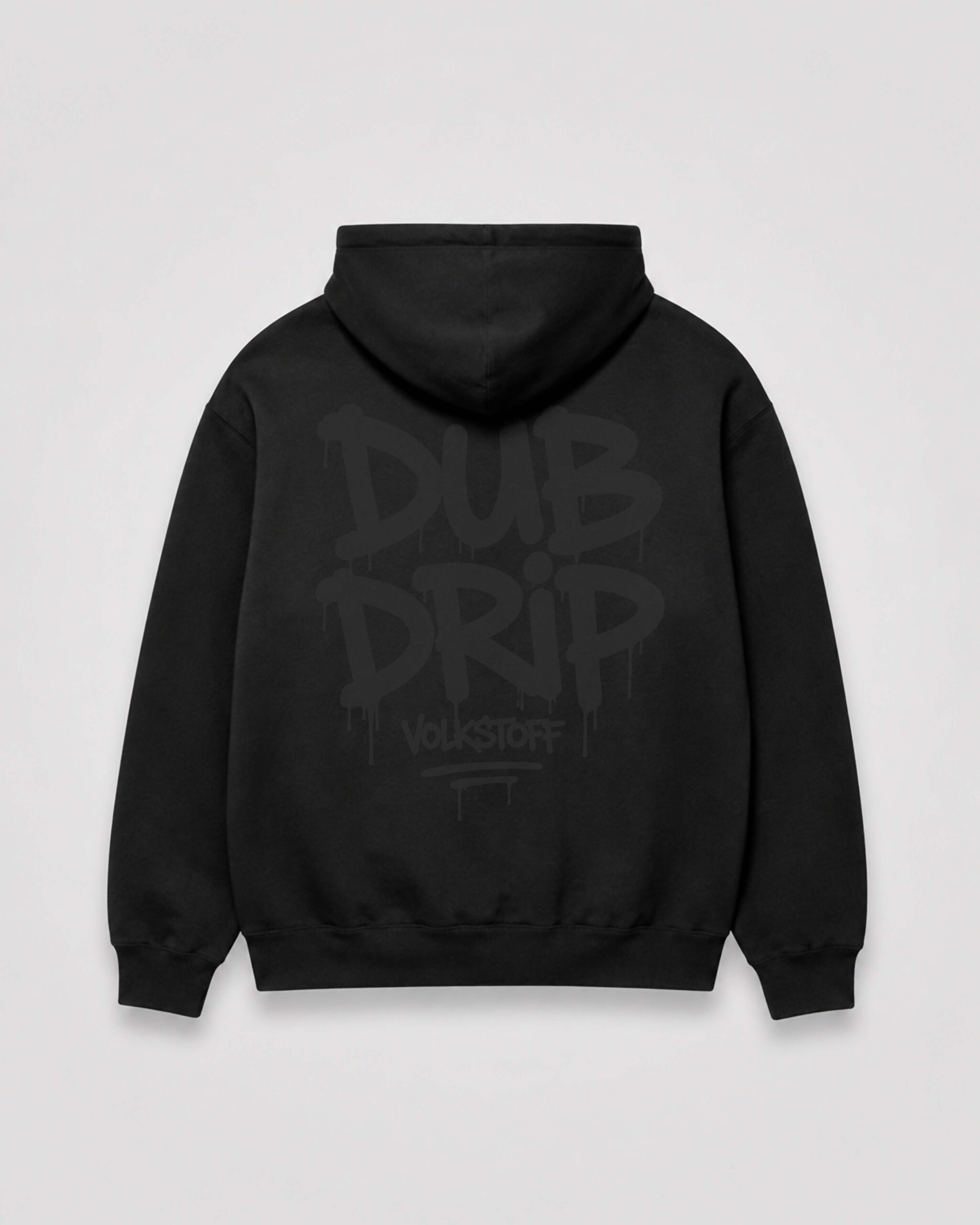 DUB DRIP Hoodie – Black 4 DUB DRIP Hoodie black rear view with stealth grey oversized graffiti back print