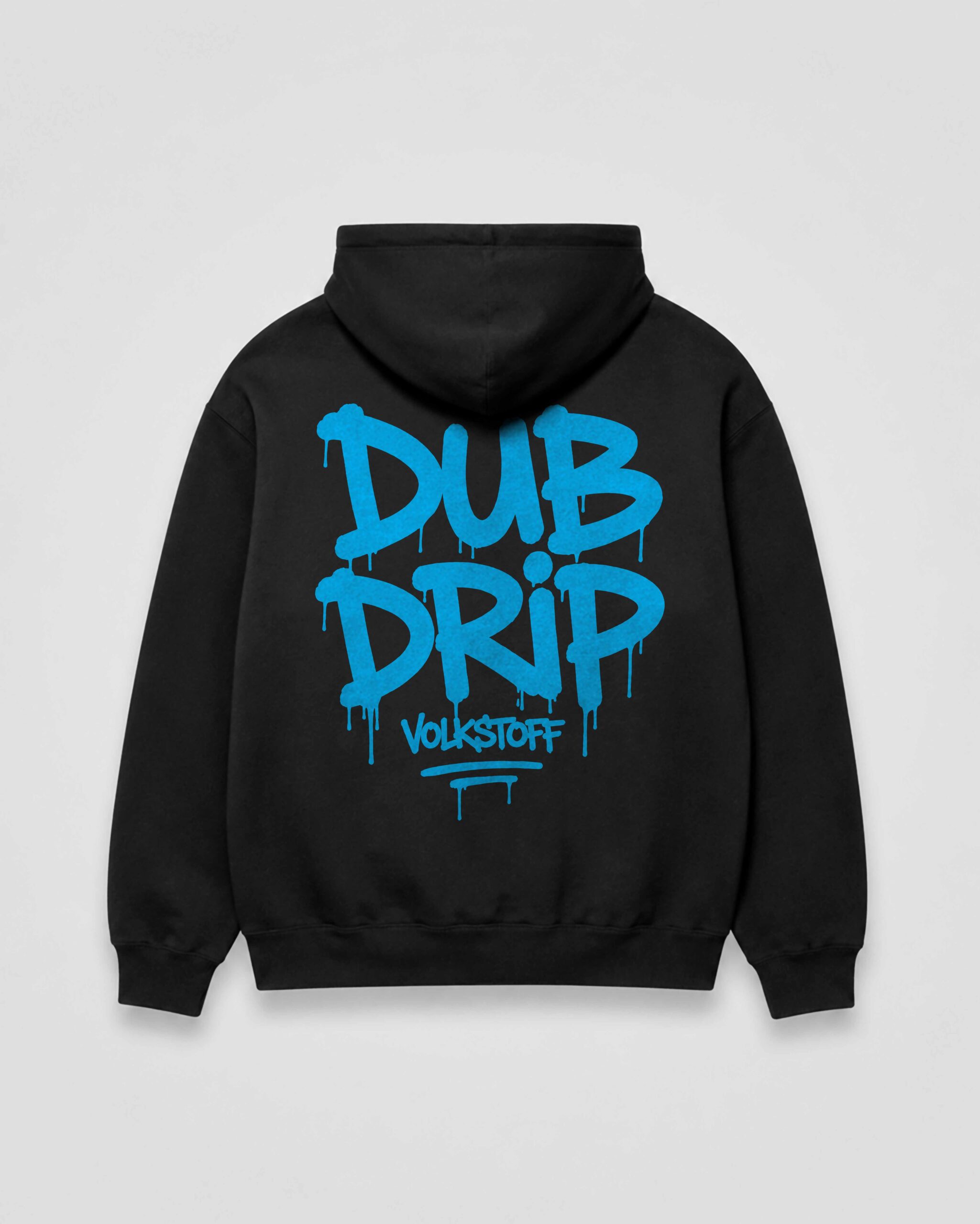 DUB DRIP Hoodie – Black 14 DUB DRIP Hoodie black rear view with VS Blue oversized graffiti back print