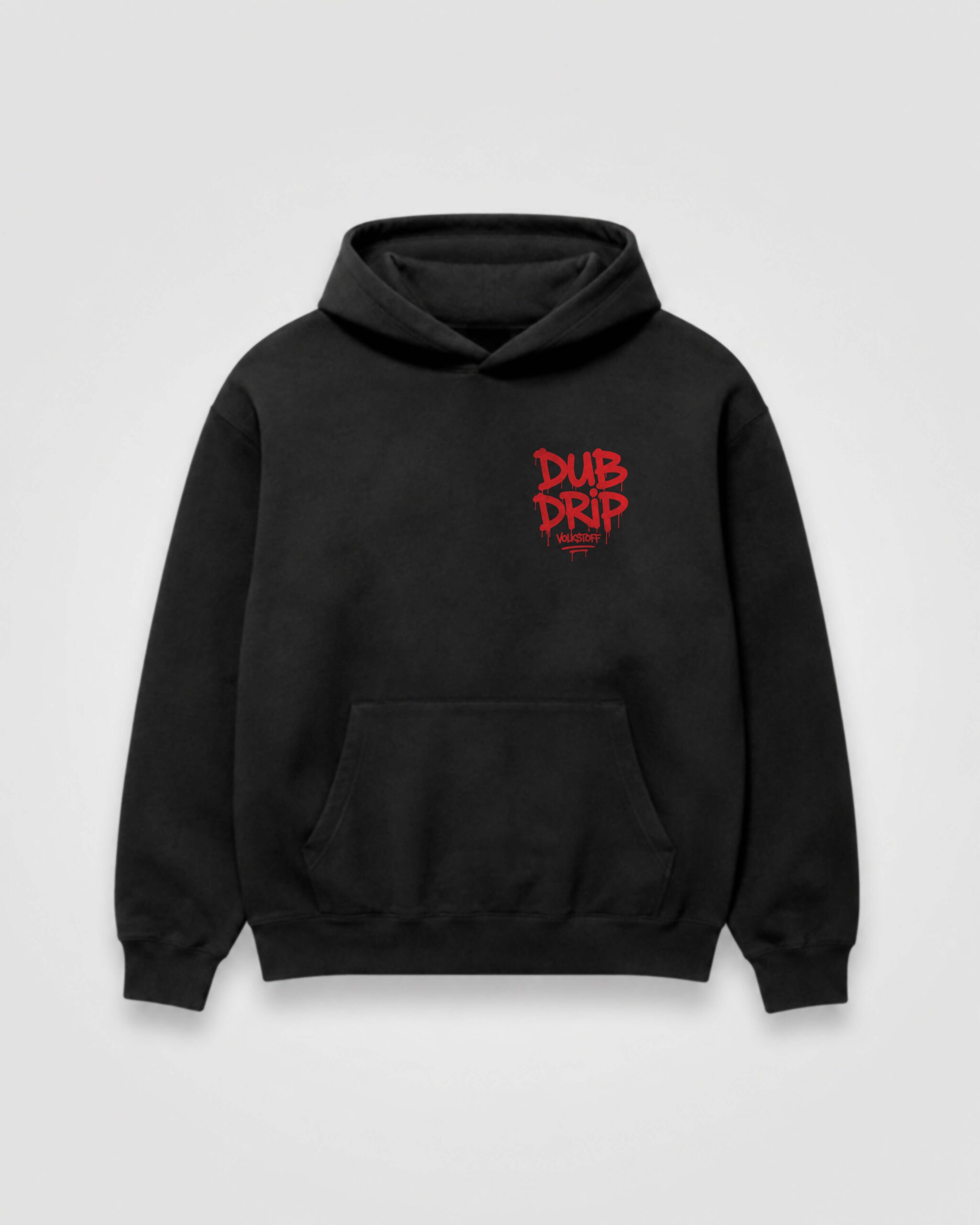 DUB DRIP Hoodie – Black 11 DUB DRIP Hoodie black front view with red graffiti chest logo design
