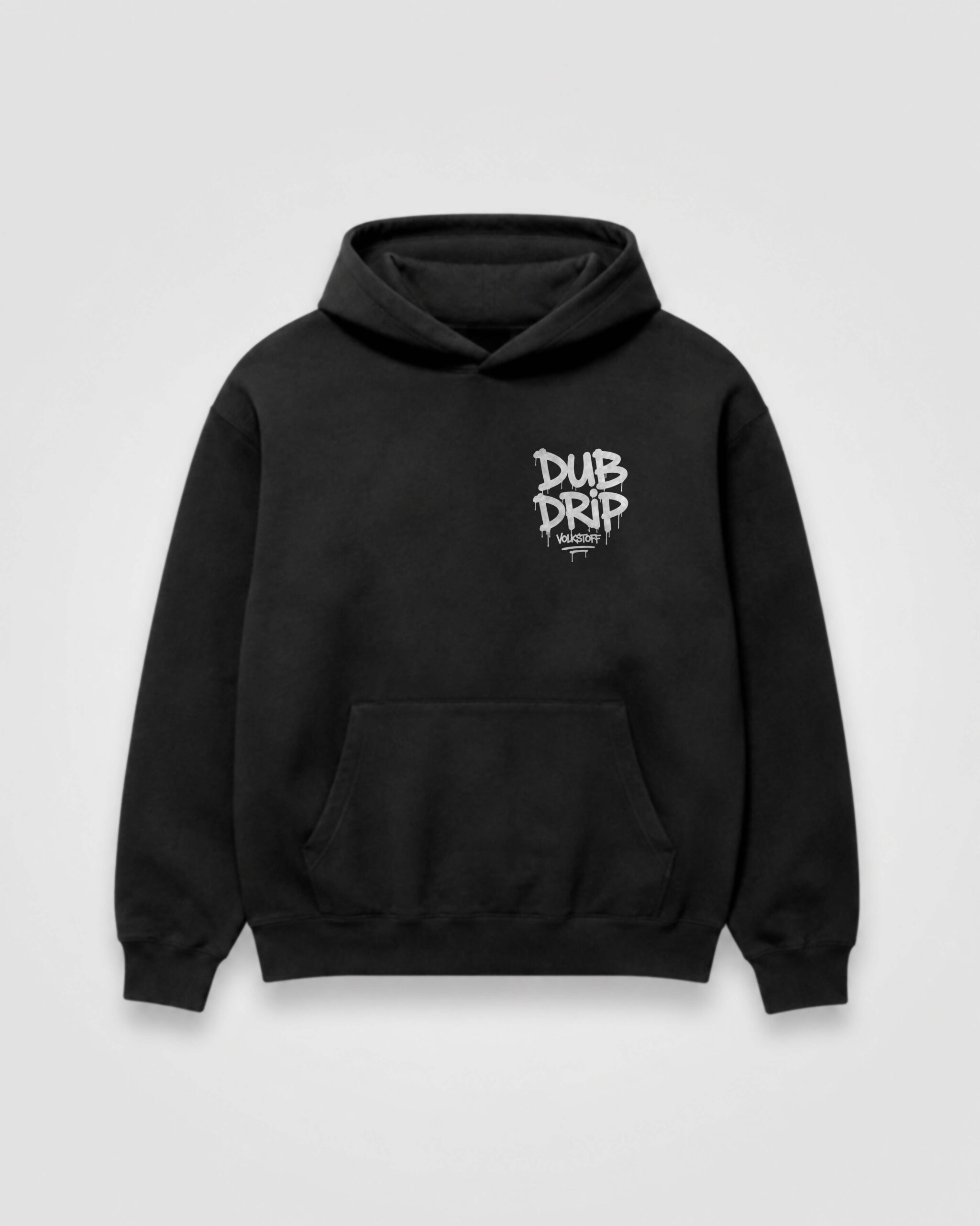 DUB DRIP Hoodie – Black 3 DUB DRIP Hoodie black front view with white graffiti chest logo design