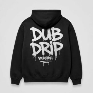 DUB DRIP Hoodie black rear view with white oversized graffiti back print
