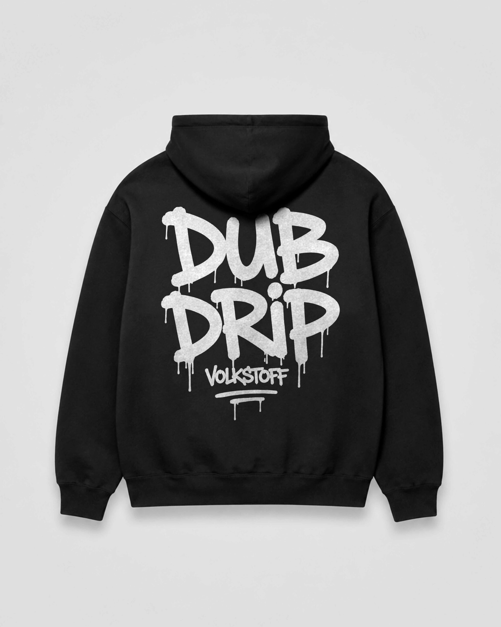 DUB DRIP Hoodie – Black 1 DUB DRIP Hoodie black rear view with white oversized graffiti back print