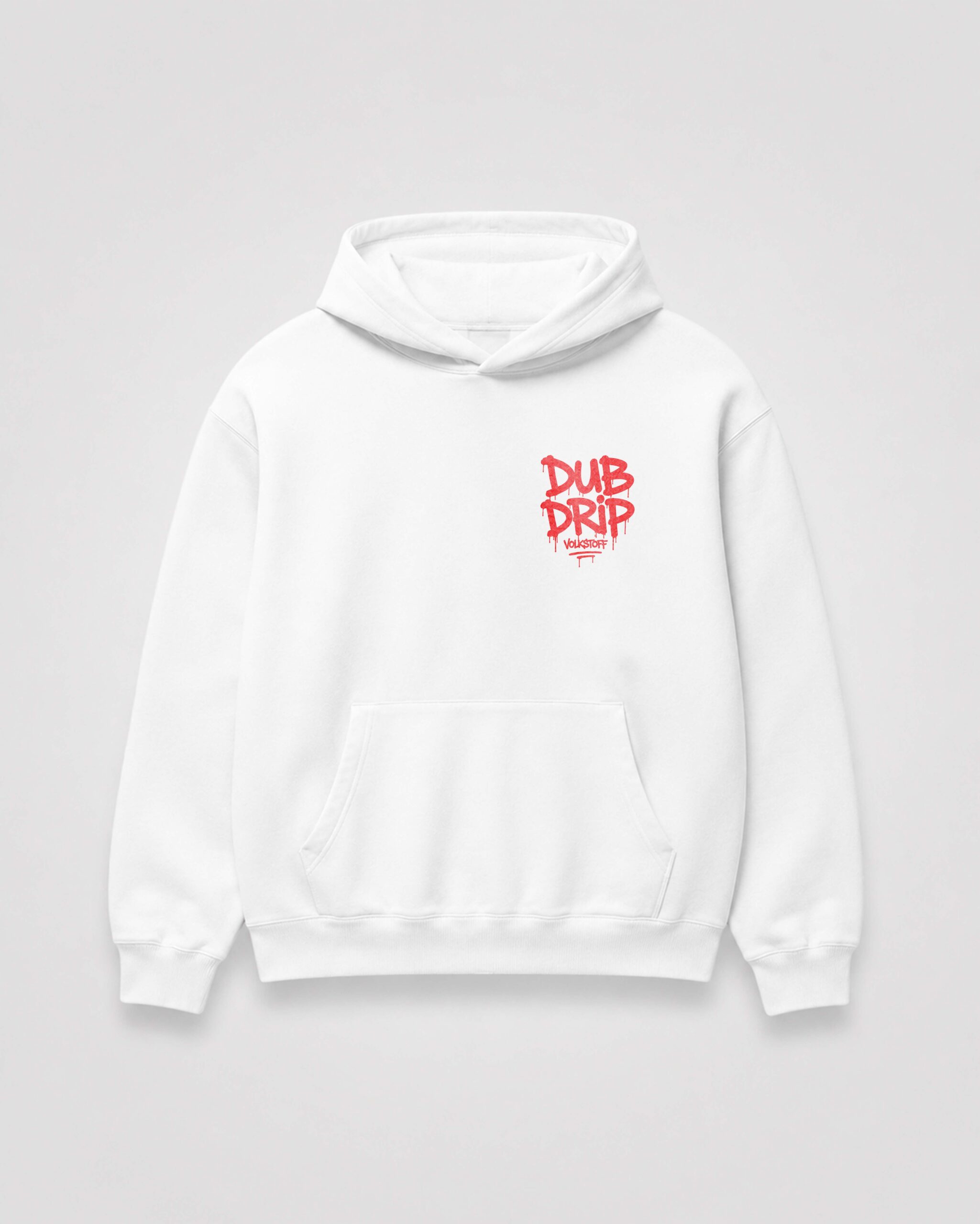 DUB DRIP Hoodie – White 9 DUB DRIP Hoodie – White front view with red graffiti chest print