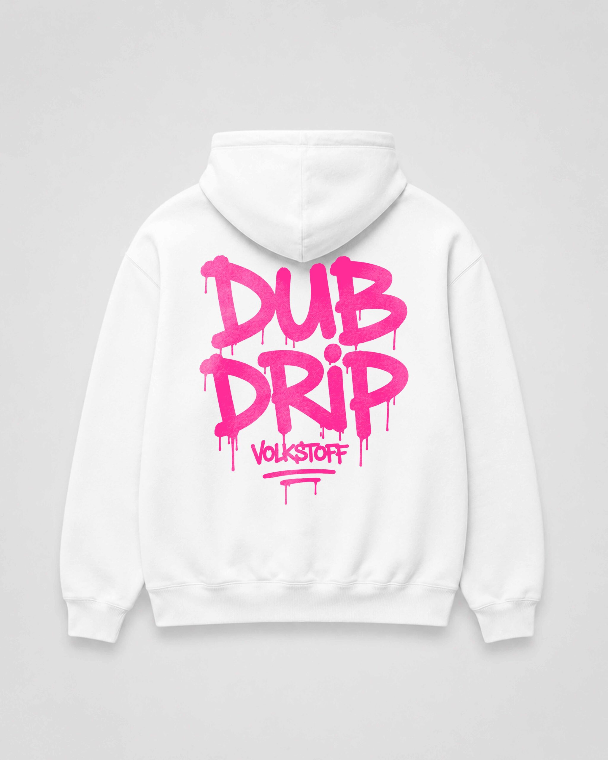 DUB DRIP Hoodie – White 6 DUB DRIP Hoodie – White rear view with hot pink graffiti back print