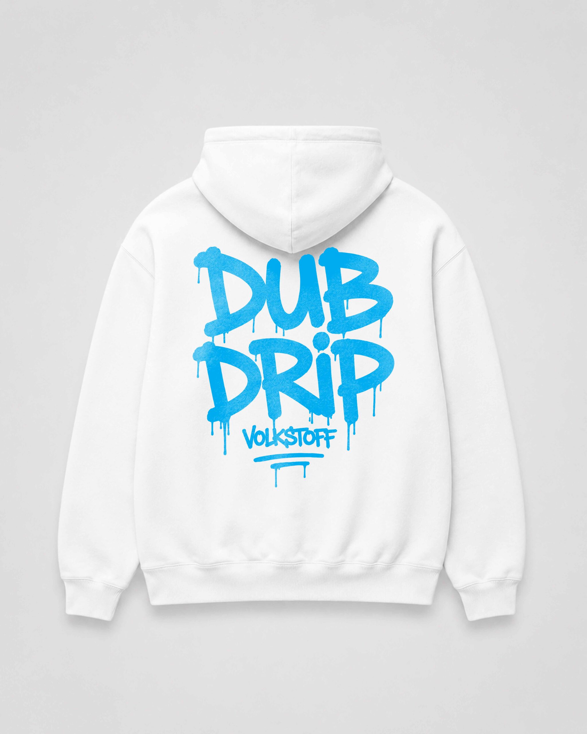 DUB DRIP Hoodie – White 12 DUB DRIP Hoodie – White rear view with VS Blue graffiti back print