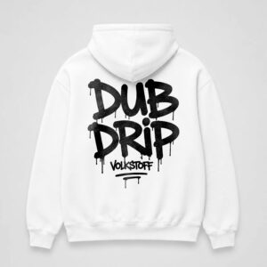 DUB DRIP Hoodie – White rear view with black graffiti back print