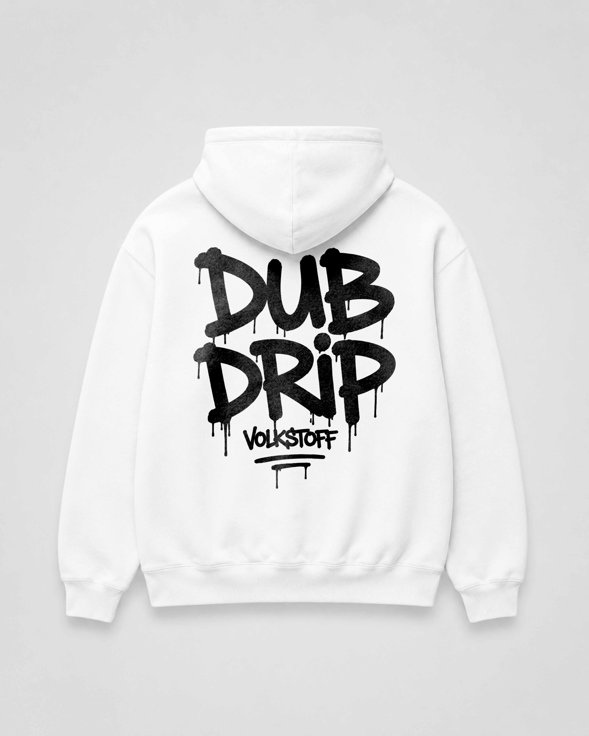 DUB DRIP Hoodie – White 1 DUB DRIP Hoodie – White rear view with black graffiti back print