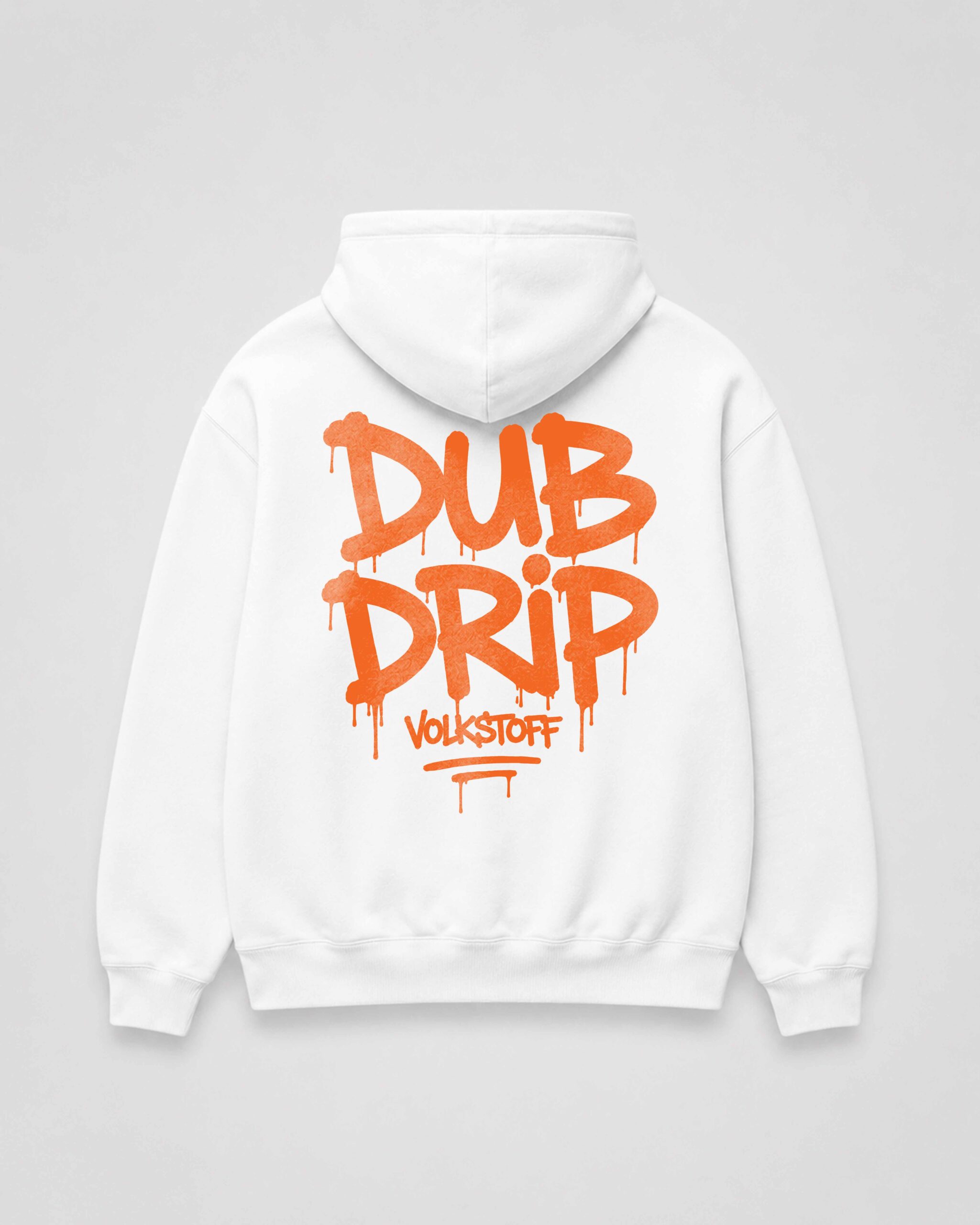 DUB DRIP Hoodie – White 4 DUB DRIP Hoodie – White rear view with burnt orange graffiti back print