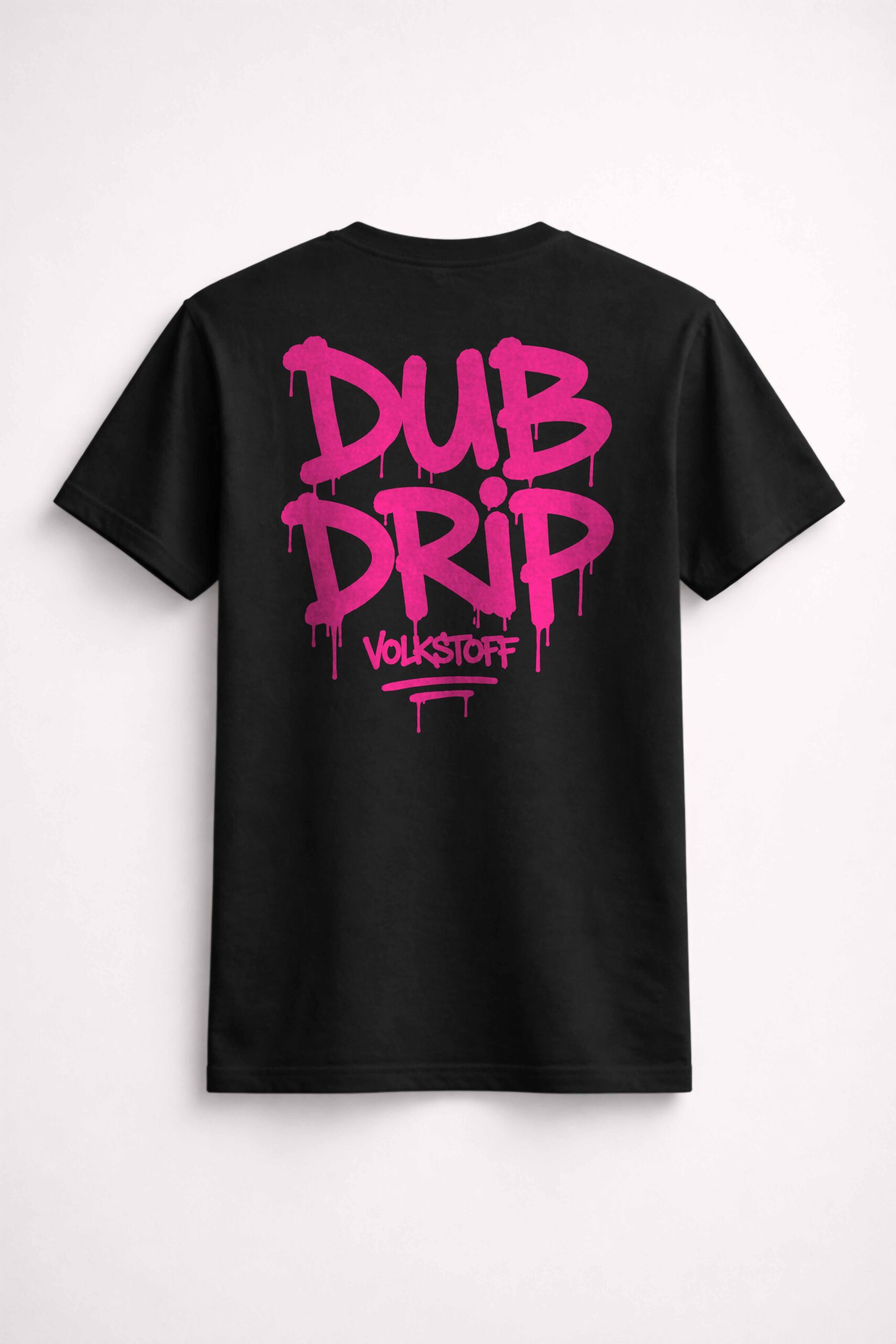 Dub Drip T Shirt – Black 13 Dub Drip T-Shirt – Black rear view with hot pink Dub Drip graffiti artwork Red Variant