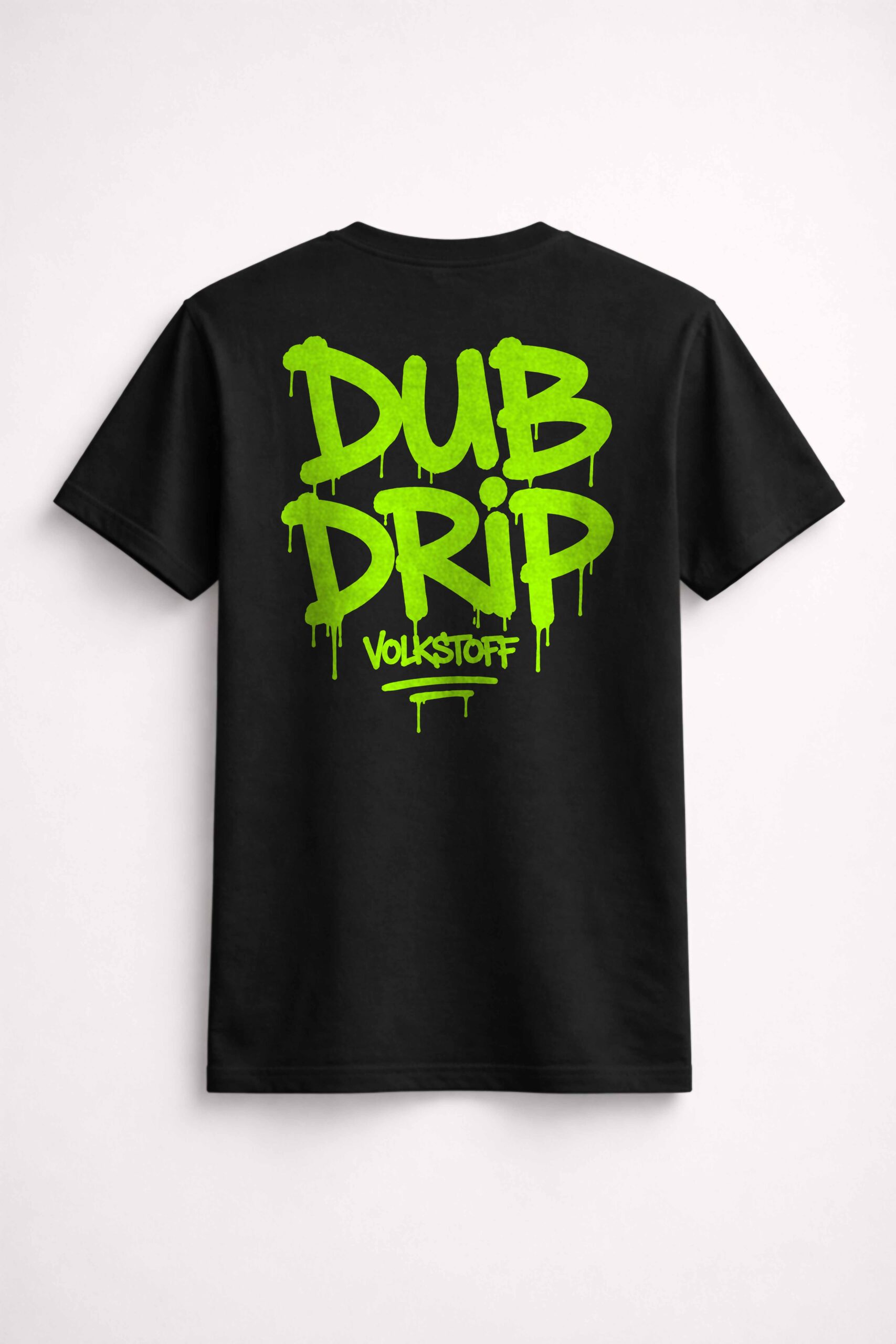 Dub Drip T Shirt – Black 7 Dub Drip T-Shirt – Black rear view with toxic lime Dub Drip graffiti artwork