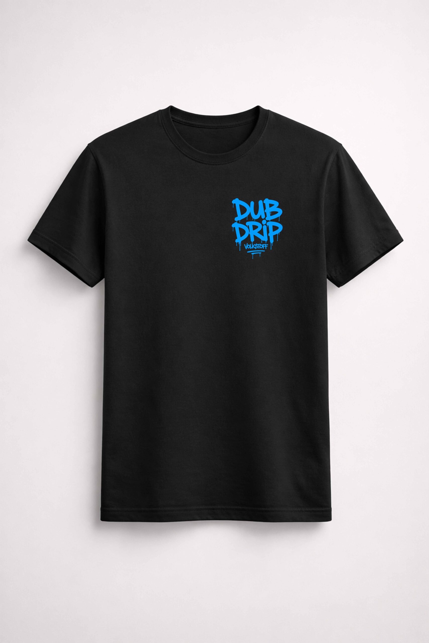 Dub Drip T Shirt – Black 14 Dub Drip T-Shirt – Black front view with VS blue left chest Dub Drip graffiti design