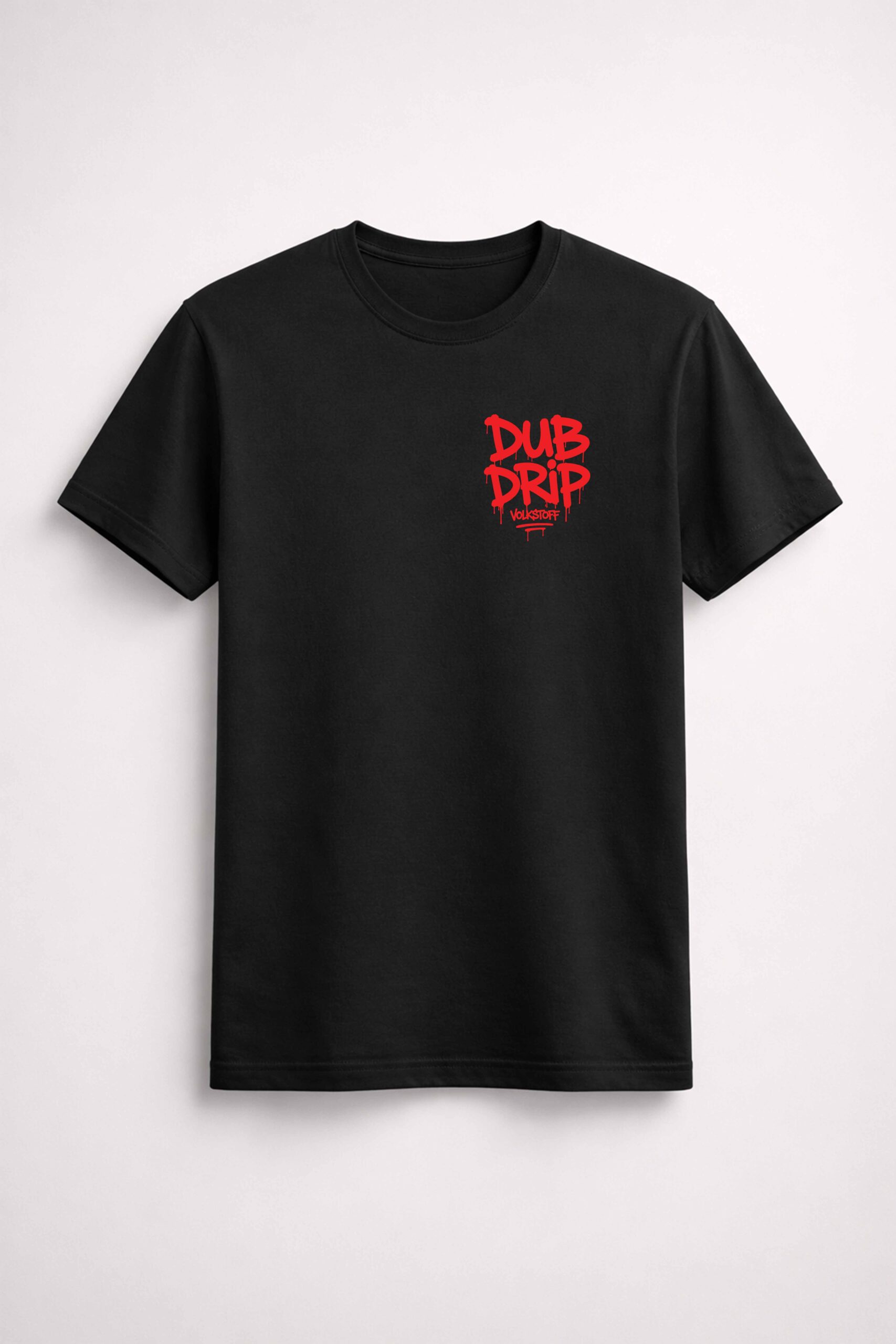 Dub Drip T Shirt – Black 10 Dub Drip T-Shirt – Black front view with red left chest Dub Drip graffiti design