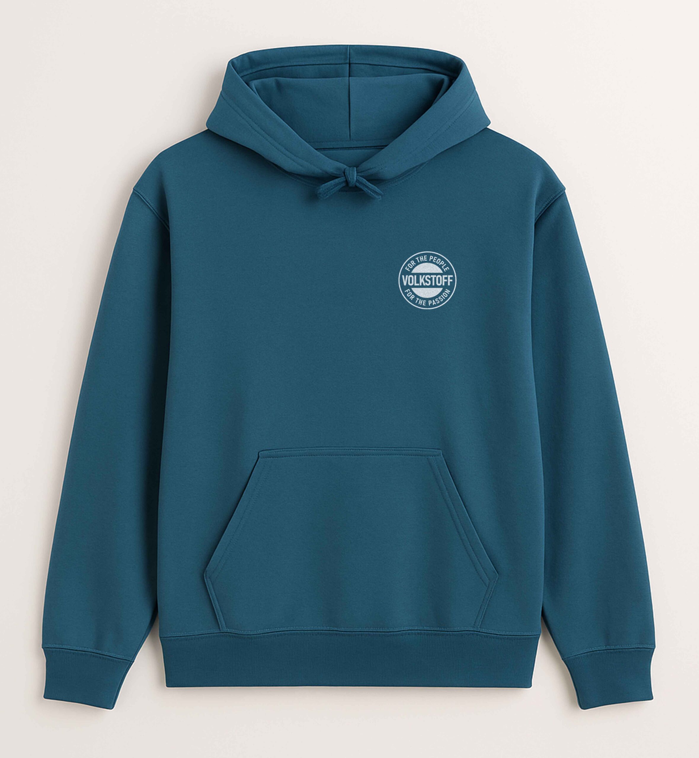 Volkstoff For The People For The Passion Hoodie 4 Volkstoff For The People For The Passion Pullover Hoodie indigo front view small left chest crest logo