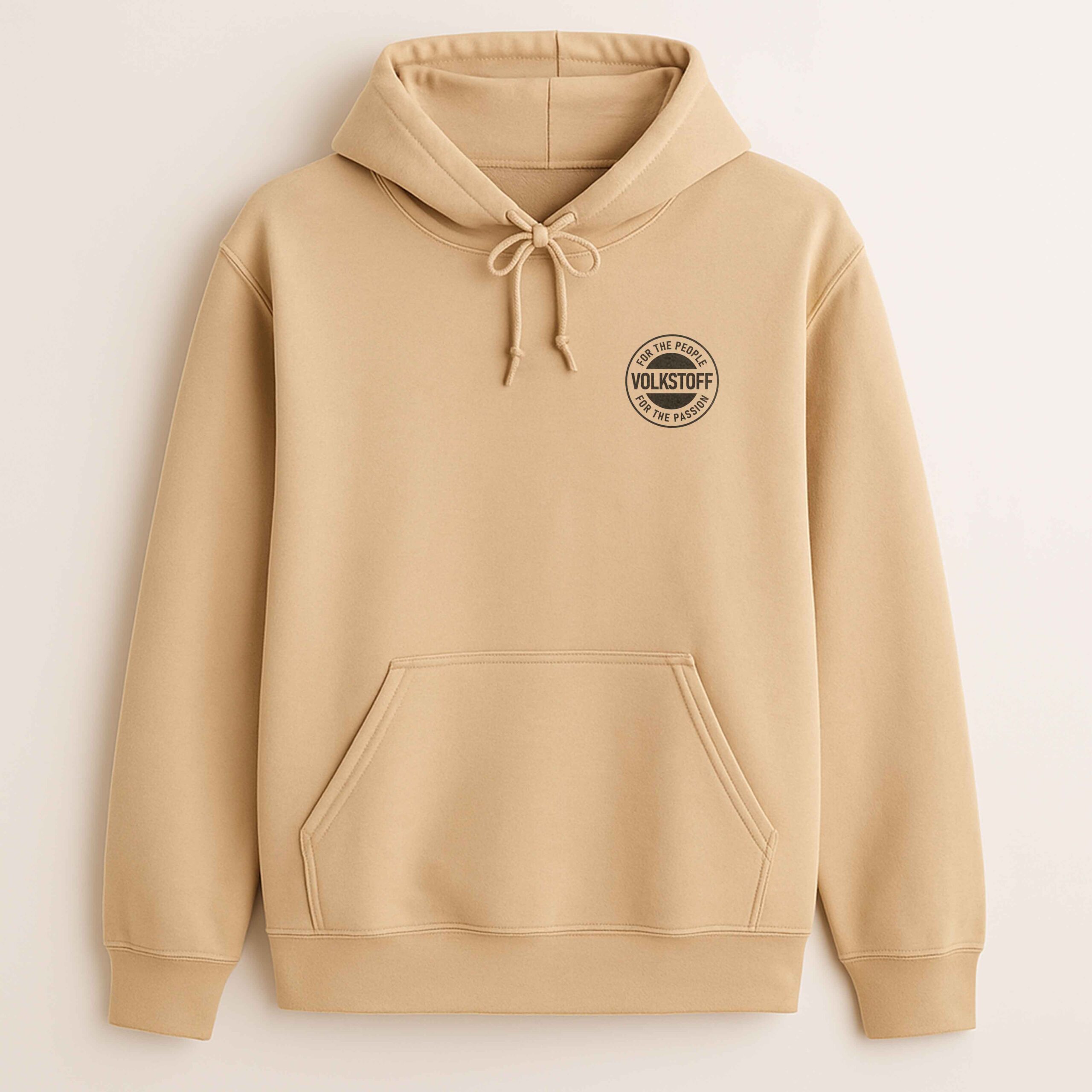 Volkstoff For The People For The Passion Hoodie 8 Volkstoff For The People For The Passion Pullover Hoodie sand front view small left chest crest logo
