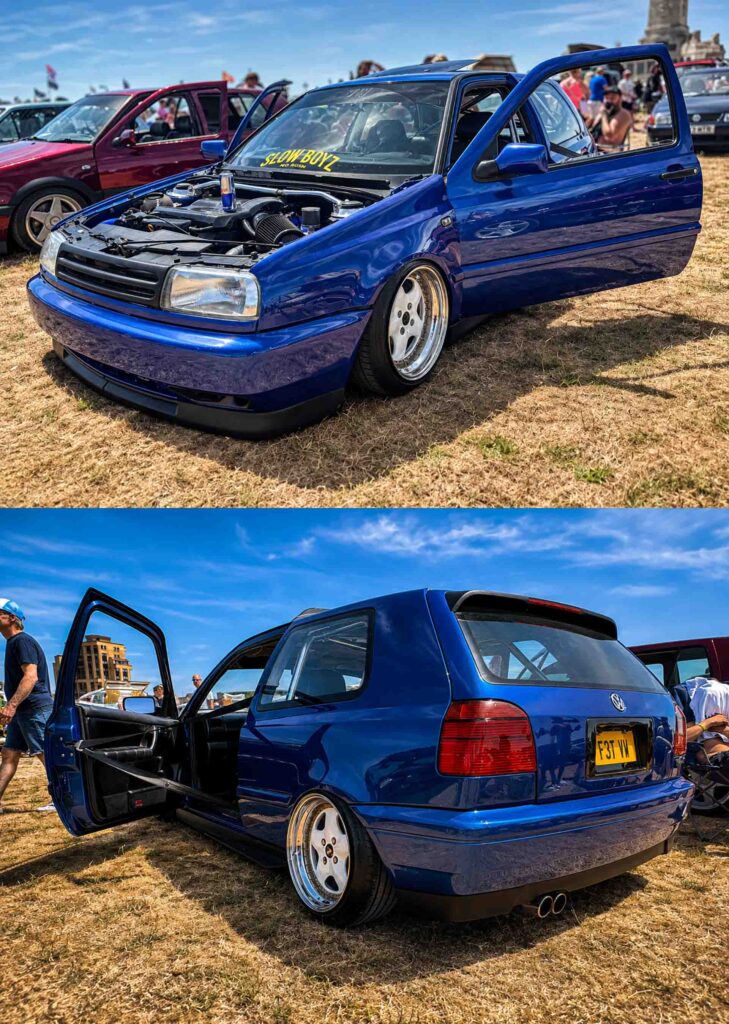 Built, Not Bought: The Story Behind Luke's Modified Mk3 Golf 8 Front and rear views of Luke's modified Mk3 Golf at Beach Dubbin 2026