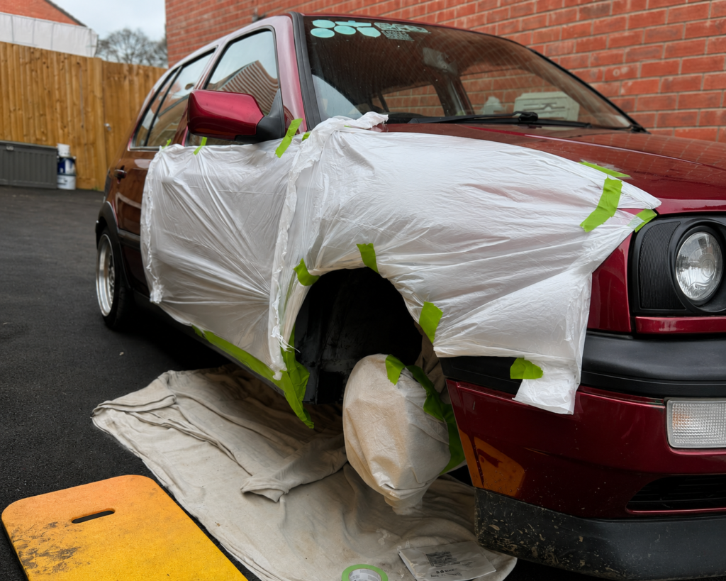 Just Another Ten Miles 4 Dave Keenan's Mk3 Golf GTI masked during home bodywork repairs