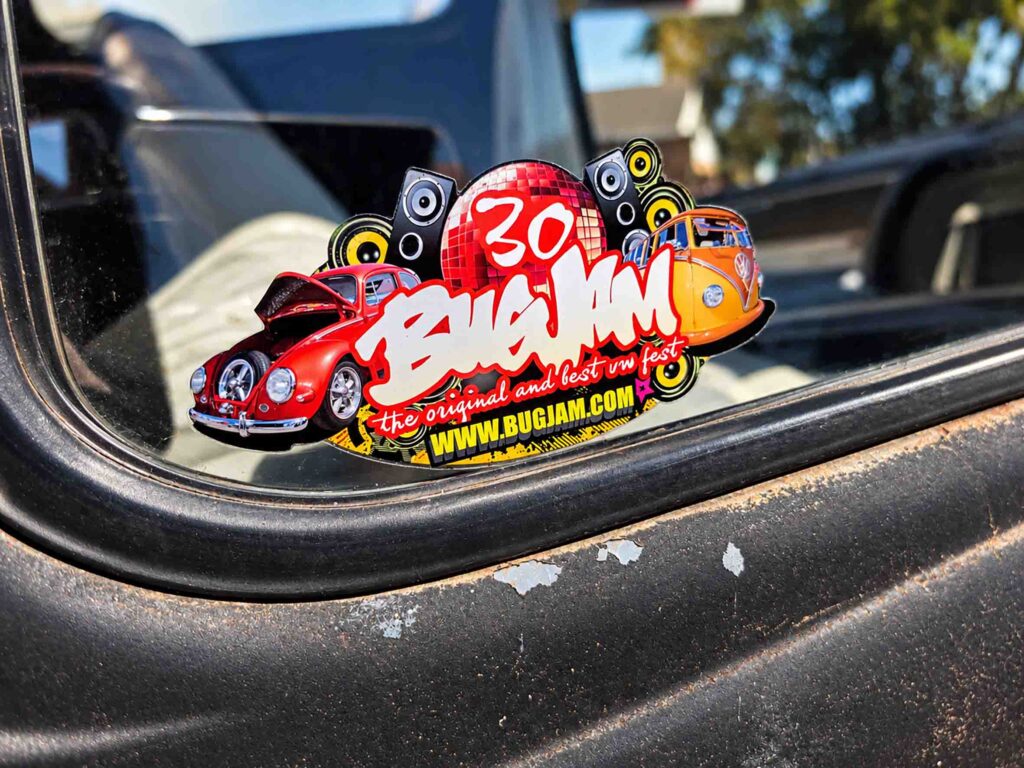 Richy Horton’s Turbo Volkswagen Golf Mk1: Competition History Meets 20V Power 18 Bug Jam Volkswagen festival sticker celebrating 30 years of the VW event