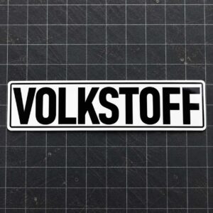 Volkstoff brand name sticker black on white