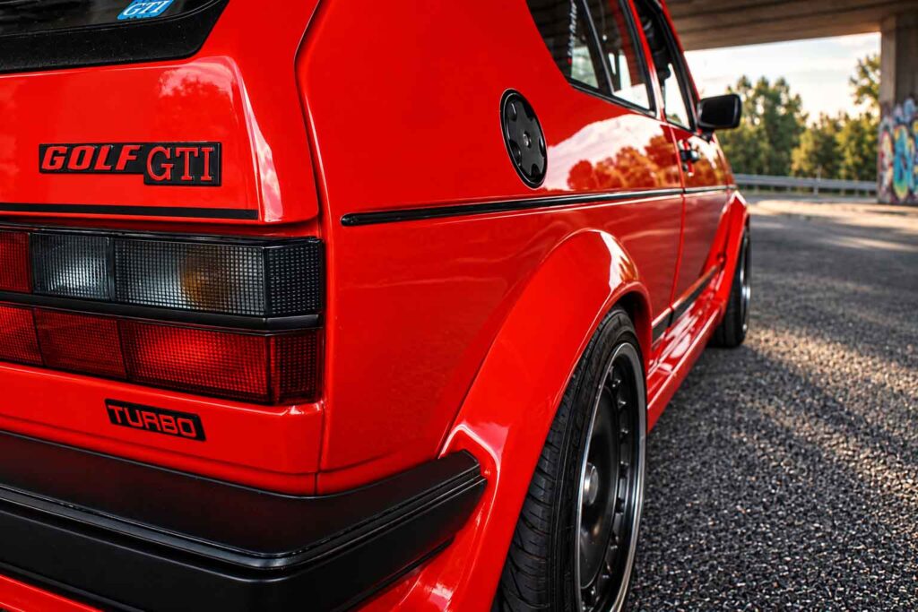 Richy Horton’s Turbo Volkswagen Golf Mk1: Competition History Meets 20V Power 15 Rear quarter detail of Richy Horton’s red Volkswagen Golf Mk1 GTI Turbo